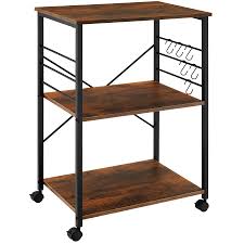 tectake® Serveerwagen met 3 Houten Planken - Praktische Keukenplank